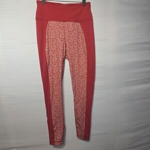 Zelos Womens Active Leggings L Red Abstract Heart Petal Print High Rise Pocket